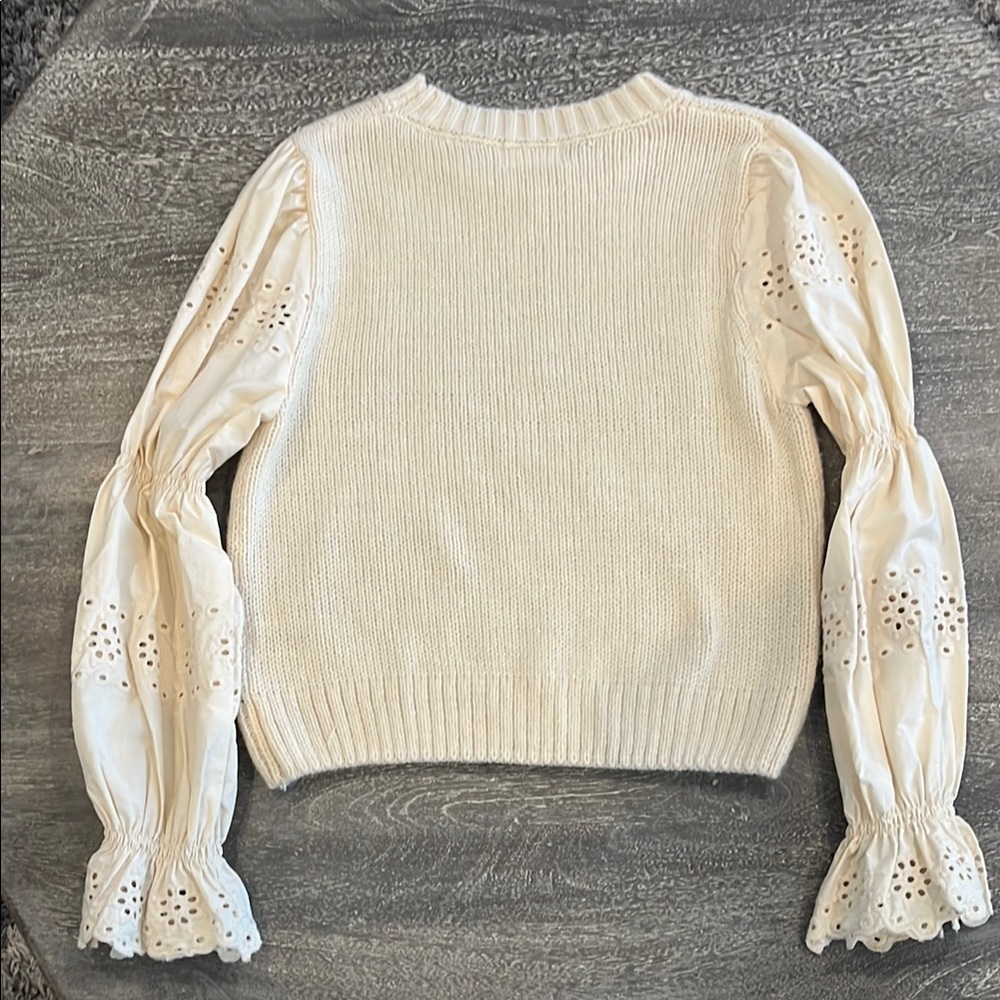 Storia Cream Medium Crew Neck Sweater with Eyelet Sleeves - Picture 8 of 8